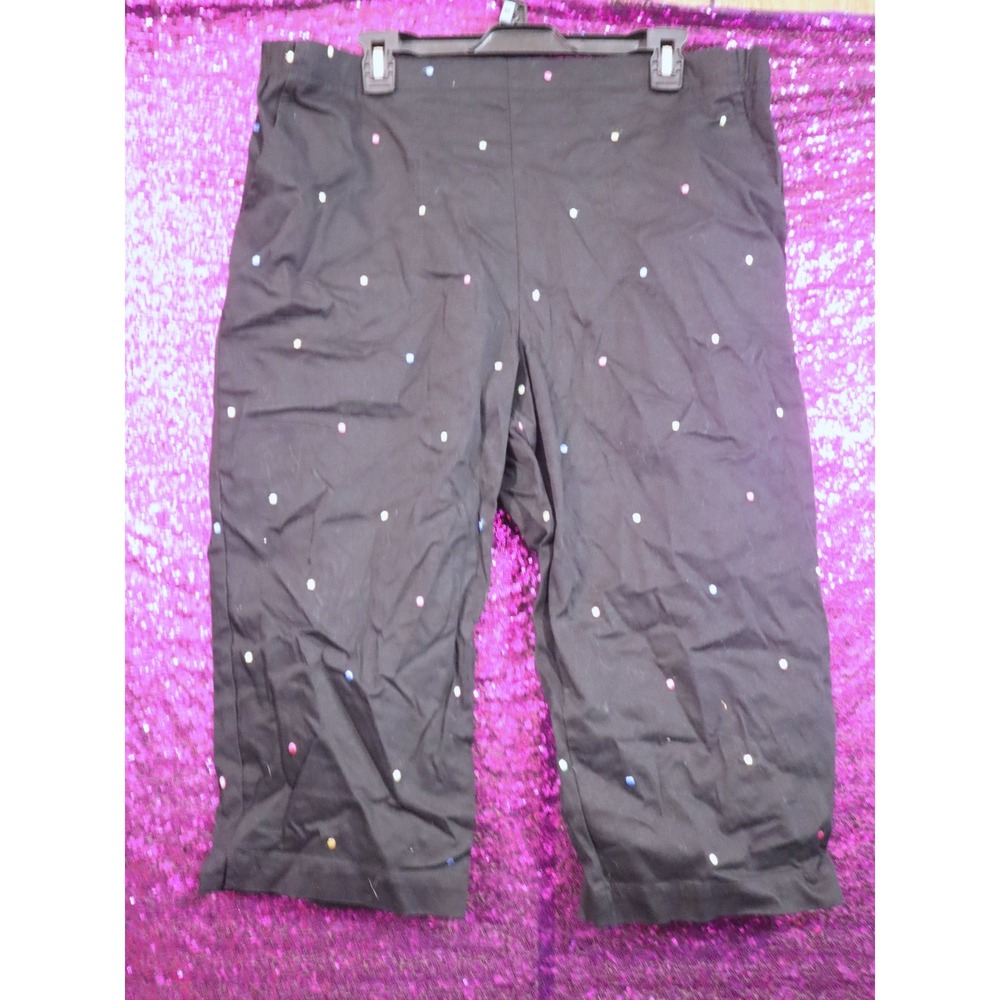 Black Capri Pants 2X White Stag Women Embroidered Polka Dot WSW28311SA